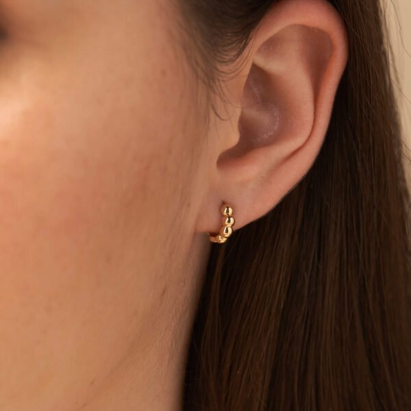 Yellow Gold 14K gold earrings - Gold Beaded Hoops (small) by Foroworld | foroworld